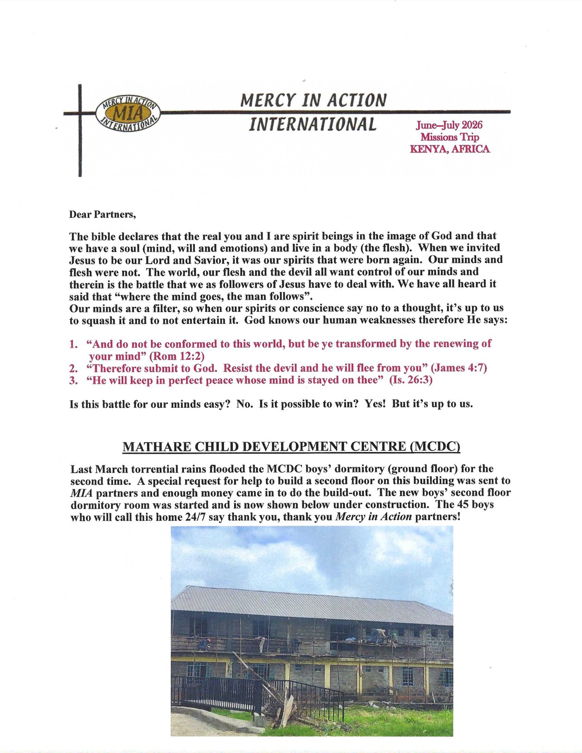 Mercy in Action International newsletter, Summer 2026, Page 1